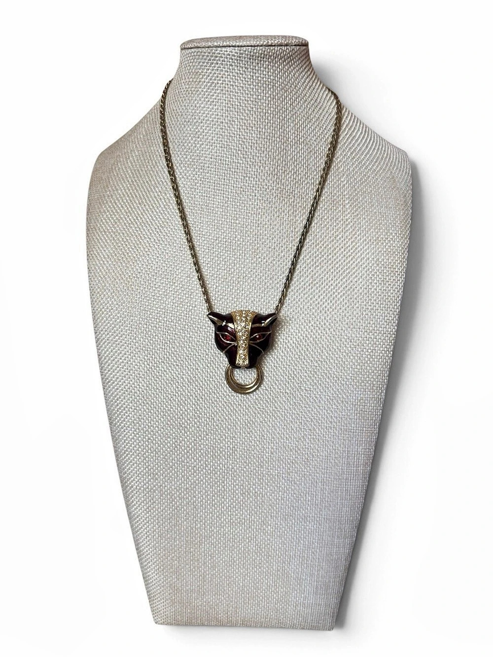 Noir Panther Pendant Necklace in Gold & Red Like New